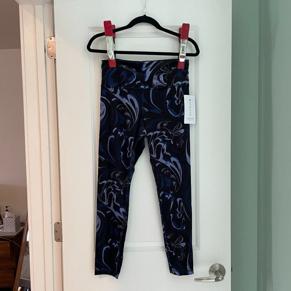 NWT Athleta Elation Velvet Tight in Blue Paisley Agate Medium Petite